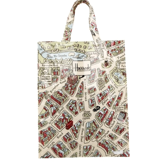 Vintage Harrods Cream and Red Illustrated Tote Bag - Picture 6 of 10